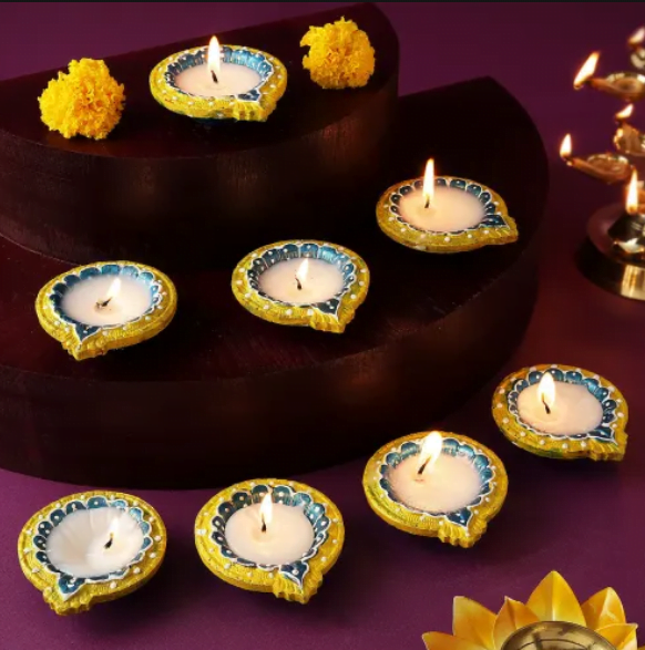 Painted Clay Diya Set of 8