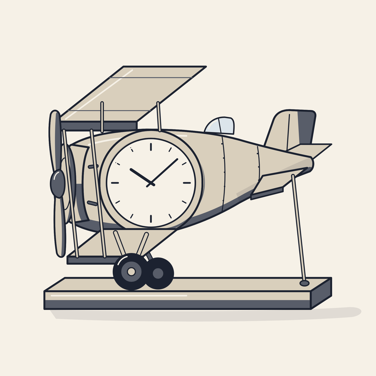 Drawing of an aeroplane table clock
