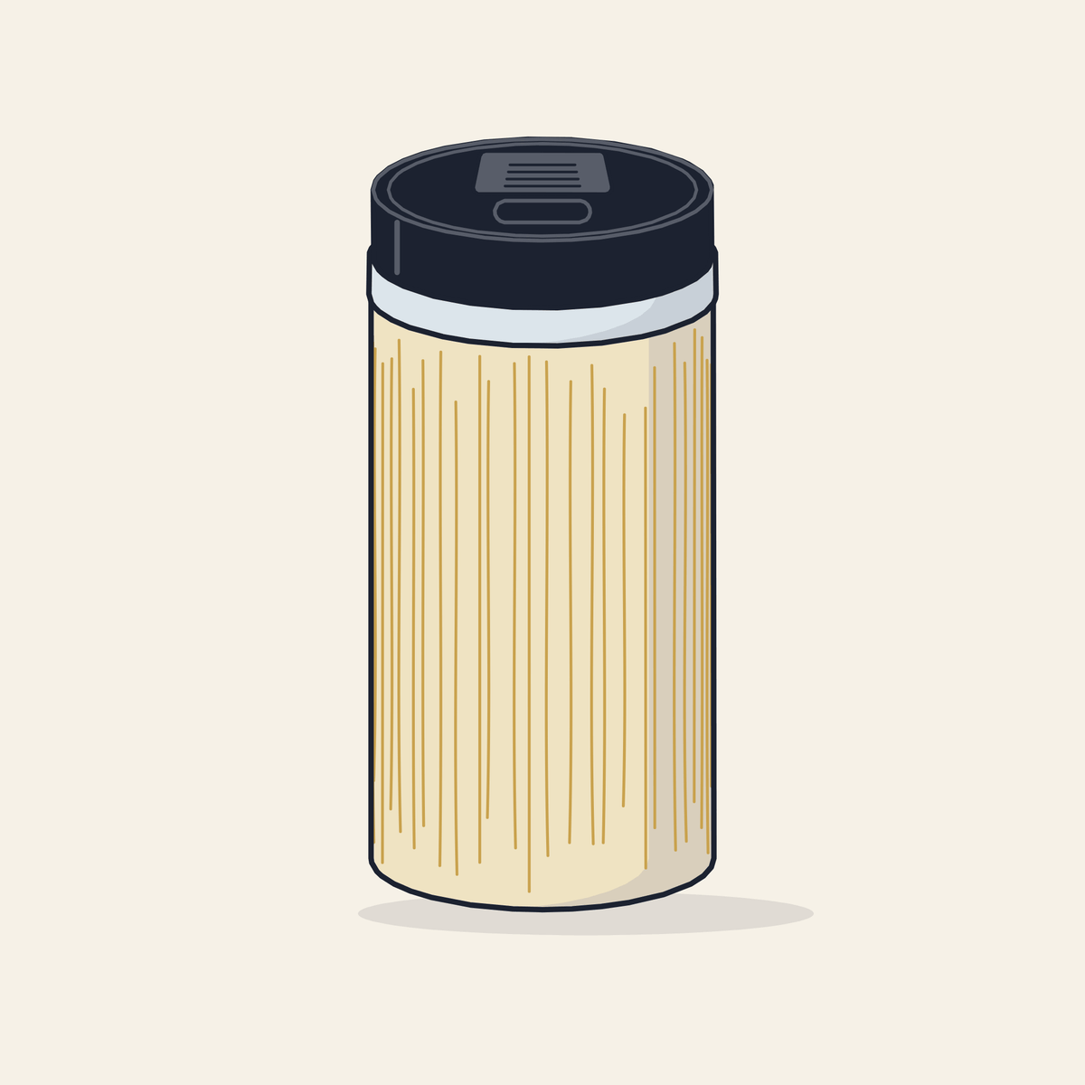 Drawing of a bamboo and steel tumbler with a slide lid