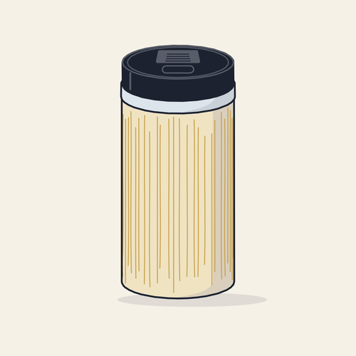 Drawing of a bamboo and steel tumbler with a slide lid