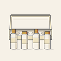 Drawing of four bath and body miniature bottles with their box
