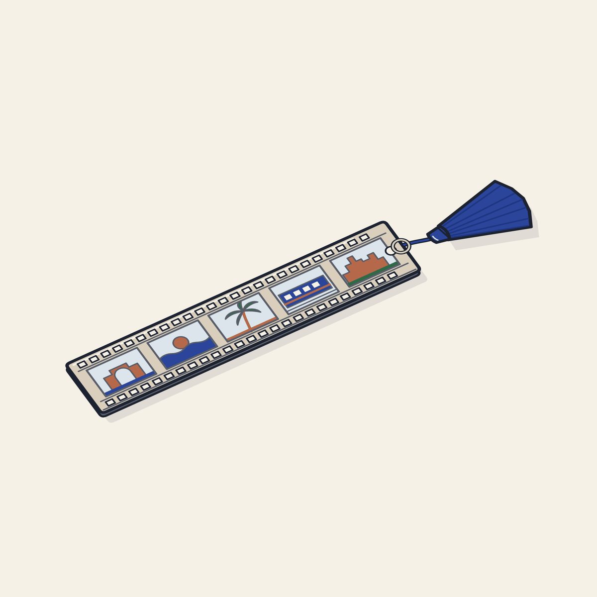 Drawing of a film strip bookmark with a tassel