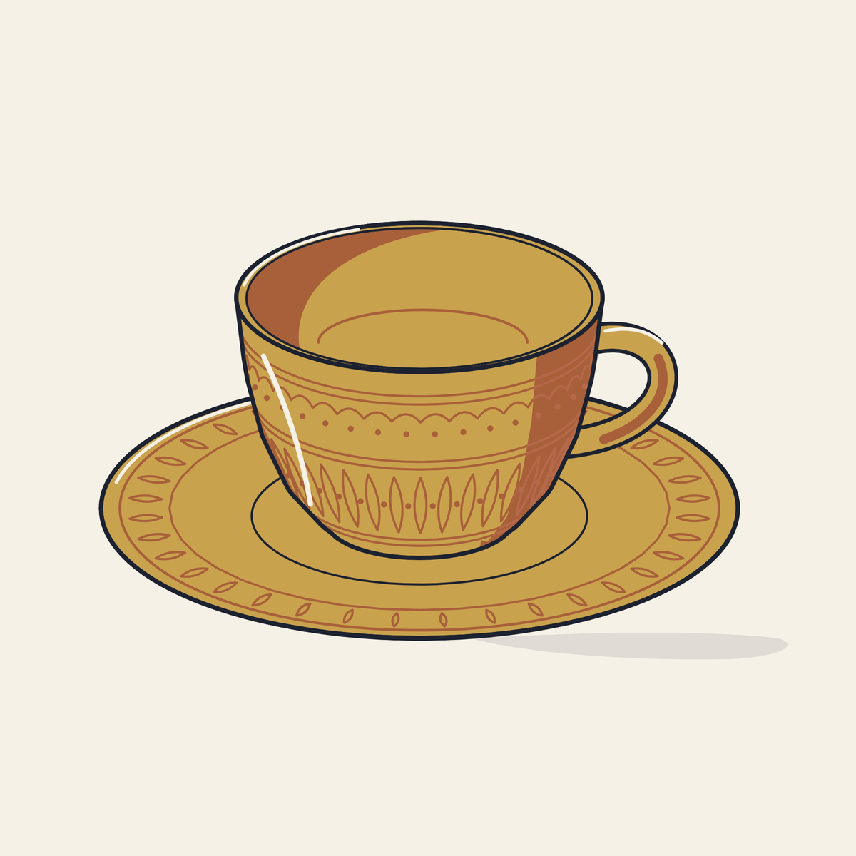 Drawing of a brass cup and saucer