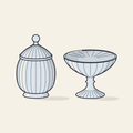 Drawing of a silver ribbed candy jar and pedestal bowl