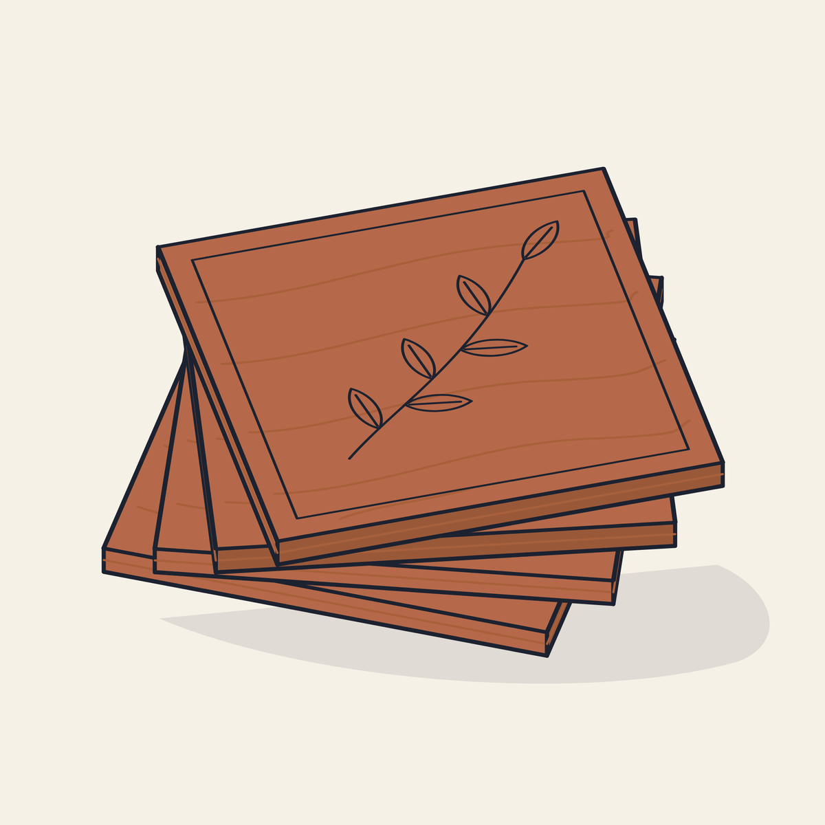 Drawing of four mango wood coasters