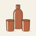 Drawing of a copper bottle with two copper glasses