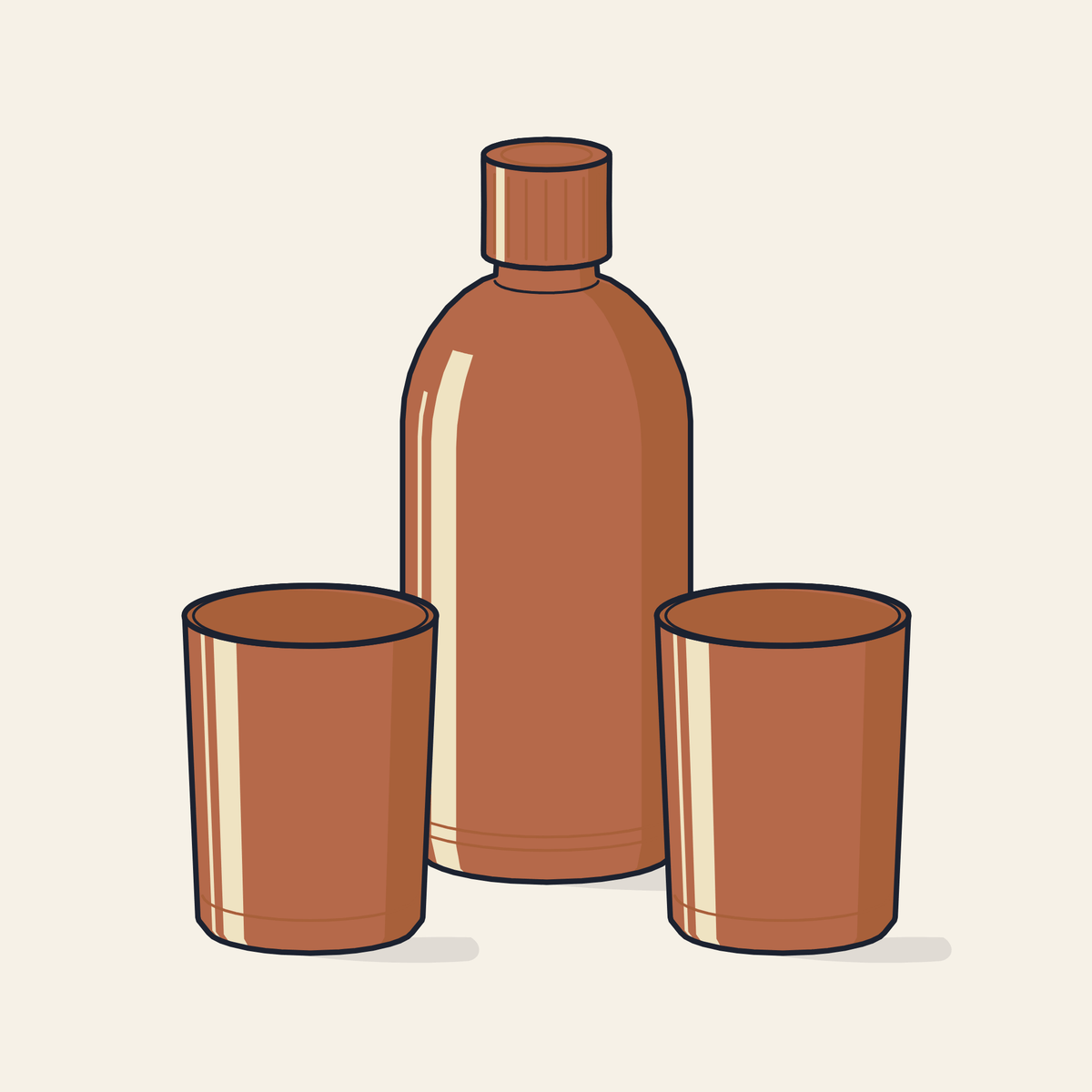 Drawing of a copper bottle with two copper glasses