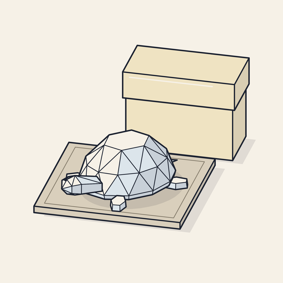 Drawing of a crystal tortoise on a tray