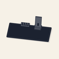 Drawing of a desk mat with a cable holder and phone mount