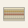 Drawing of an open box of thirty dhoop cones in three tones