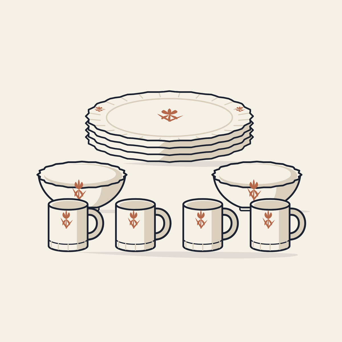 Drawing of a 10-piece opalware dinner set