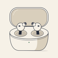 Drawing of wireless earbuds in a charging case