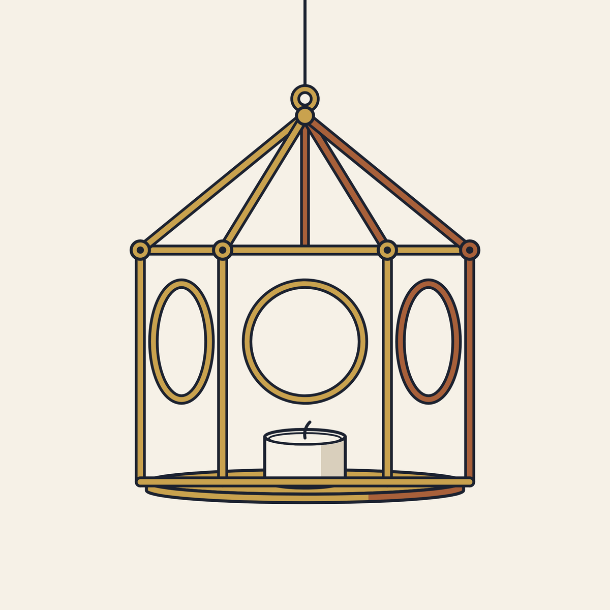 Drawing of a geometric hanging tealight holder