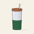 Drawing of a glass tumbler with a bamboo lid and straw