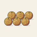 Drawing of six laddoo-shaped candles