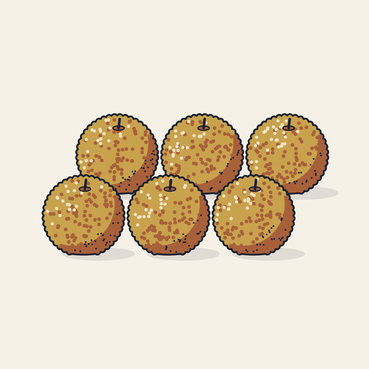 Drawing of six laddoo-shaped candles