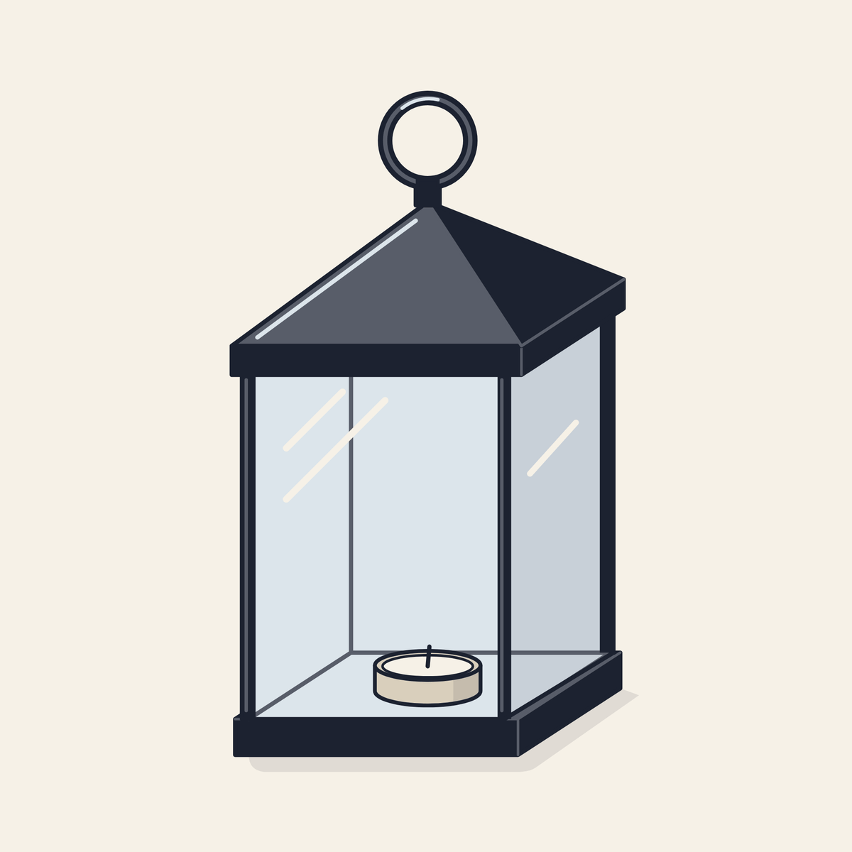 Drawing of a glass-panelled lantern with a top handle
