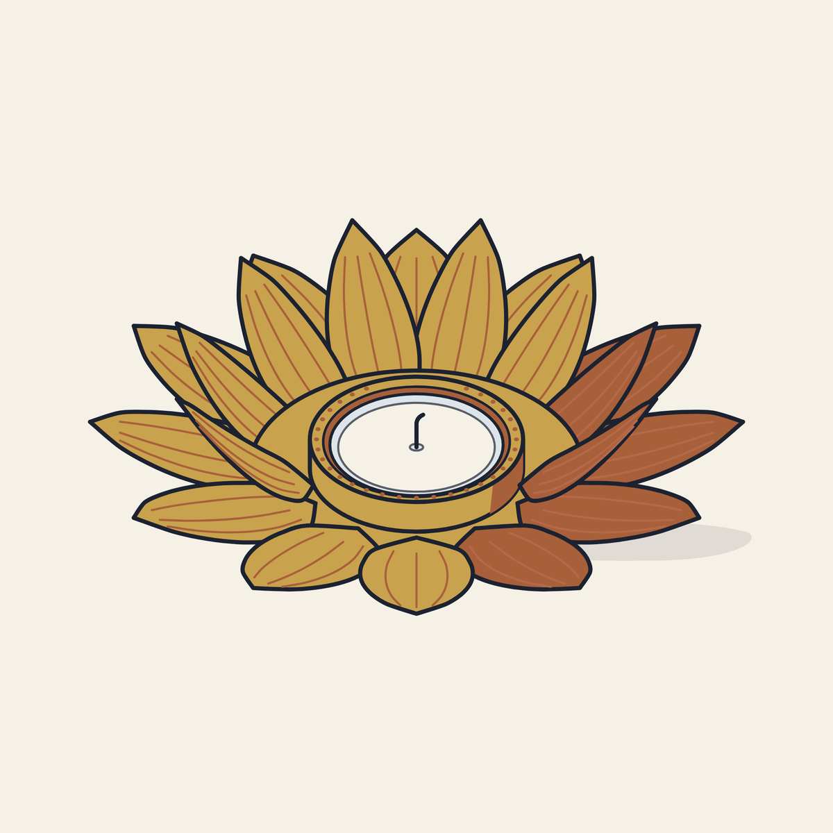 Drawing of a lotus-shaped metal tealight holder