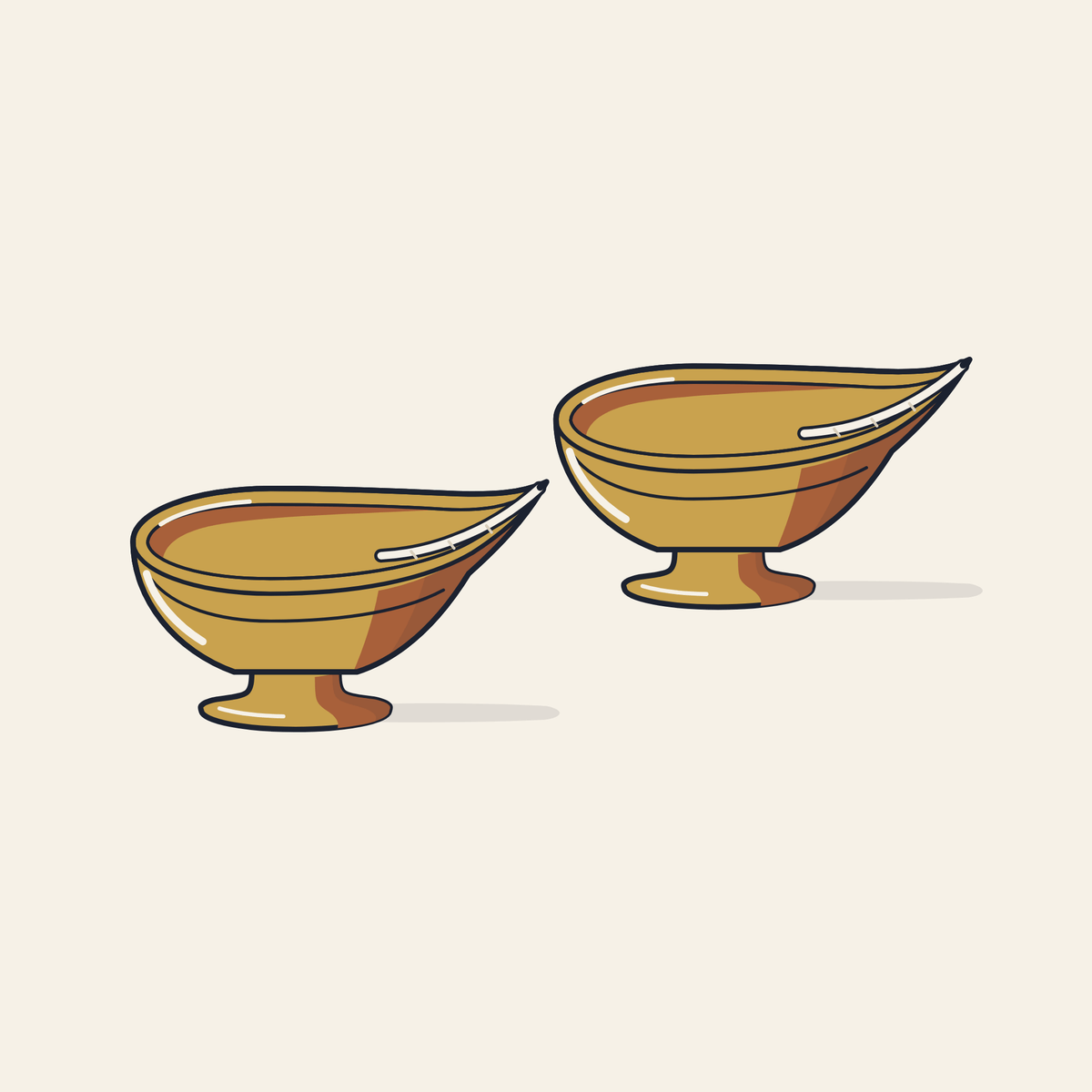 Drawing of two brass diyas