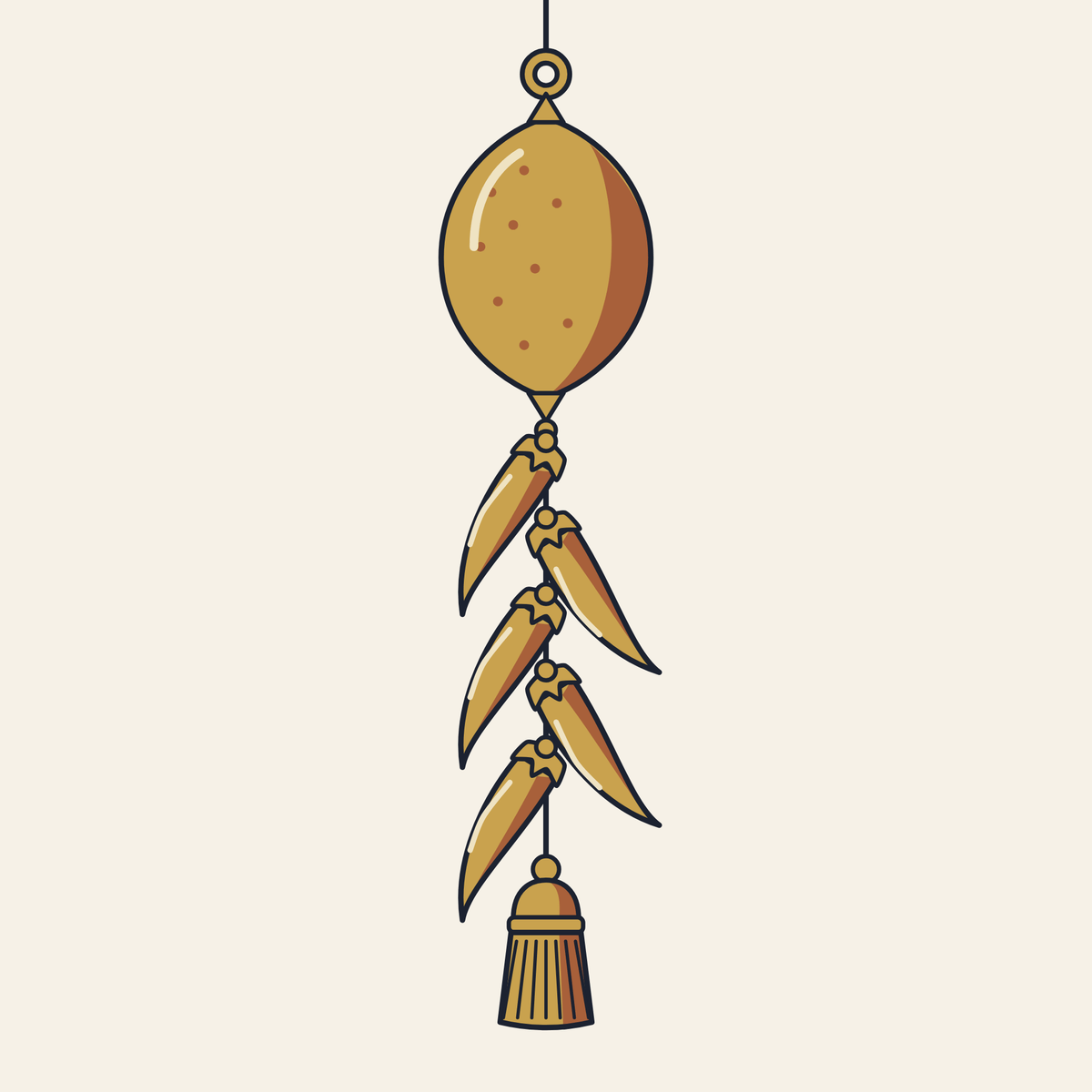 Drawing of a brass nimbu mirchi hanging