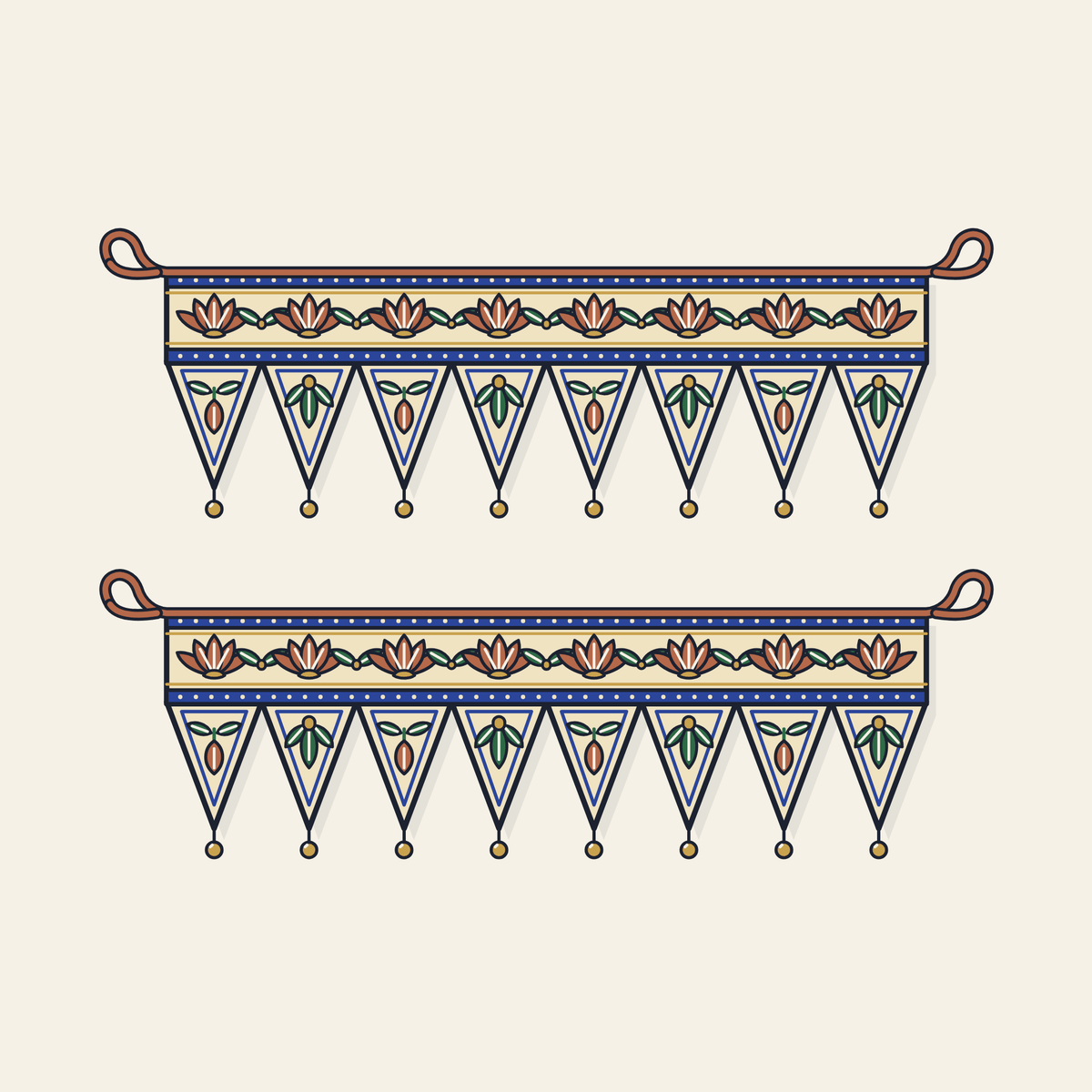 Drawing of two Pichwai-style torans