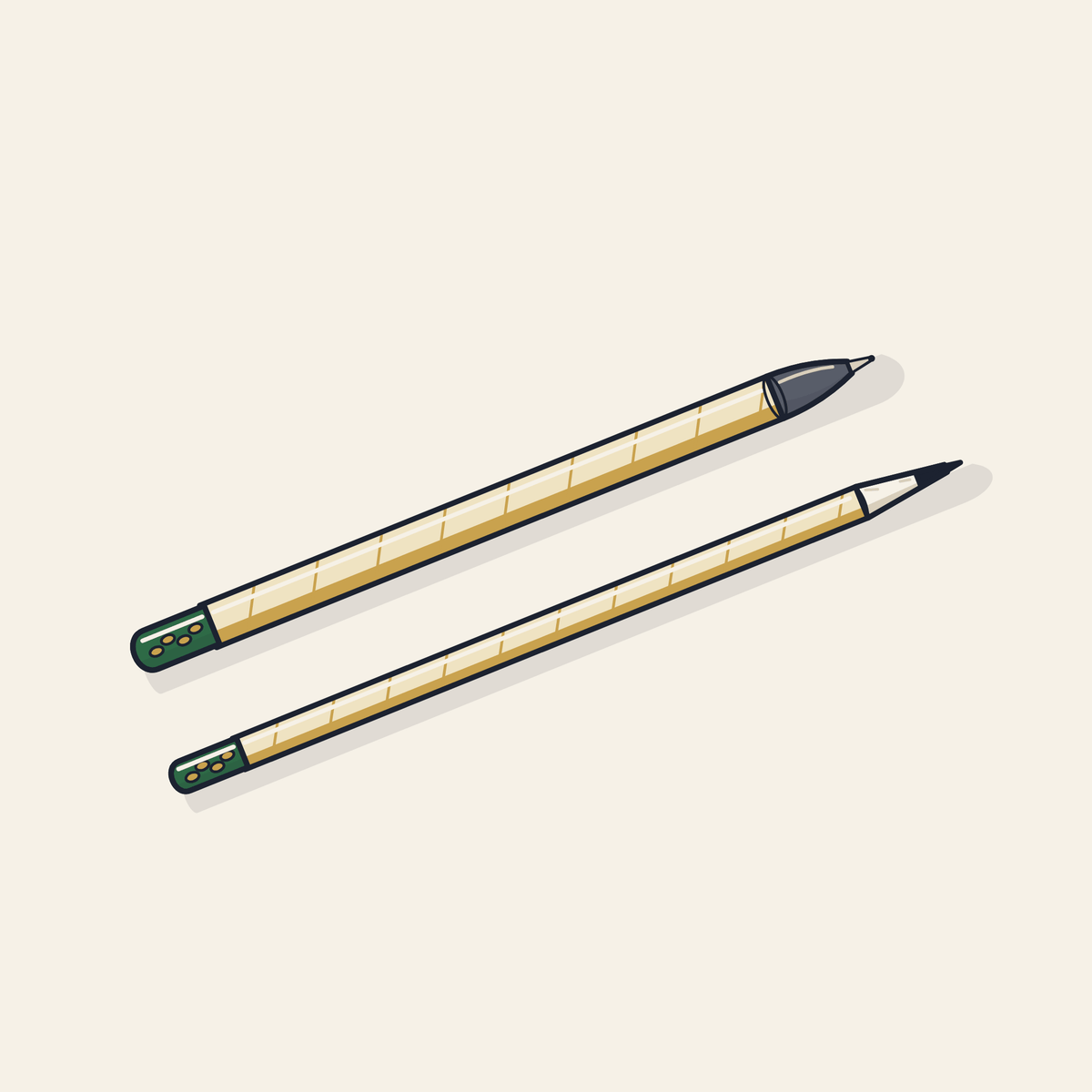 Drawing of a plantable paper pen and pencil
