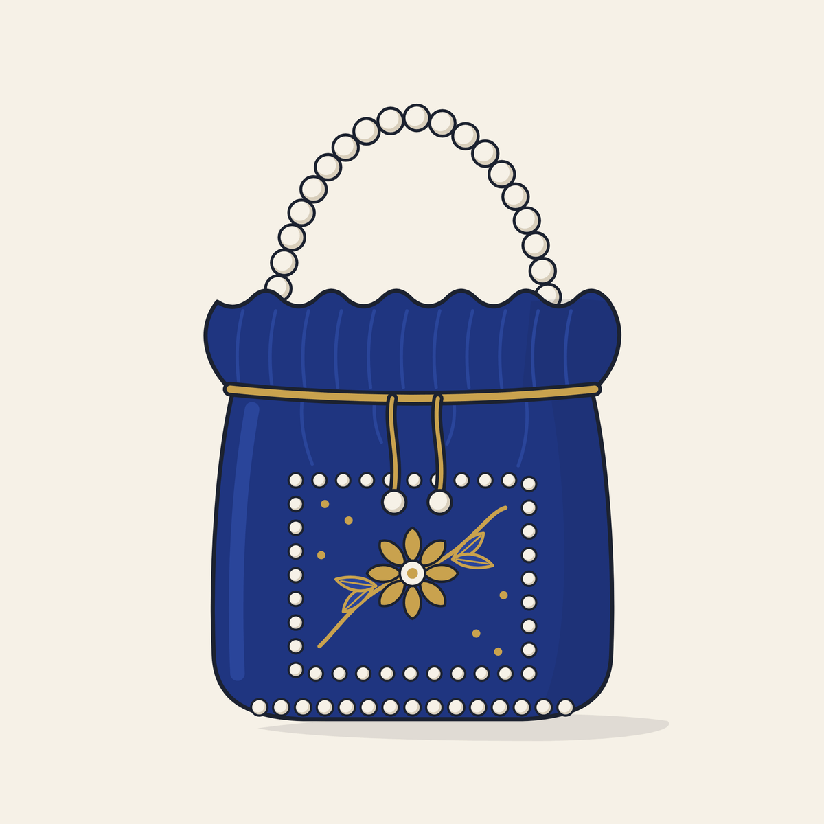 Drawing of a potli bag with a pearl handle