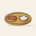 Drawing of a brass platter with bowls of roli and rice