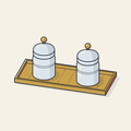 Drawing of a serving tray with two lidded jars